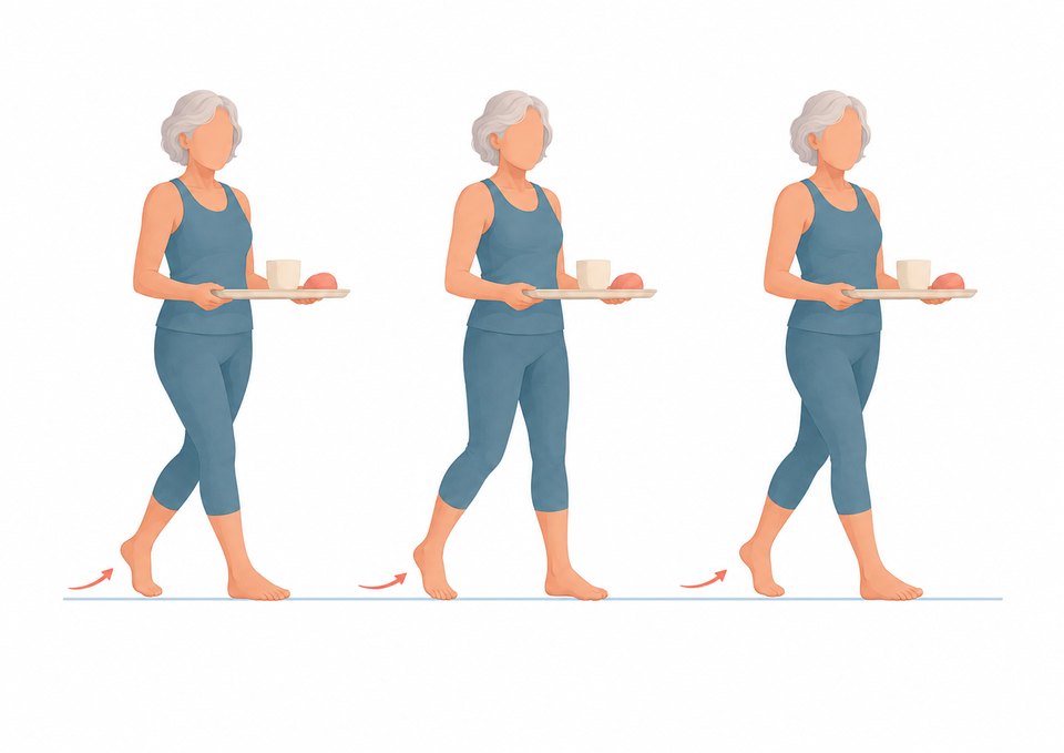 Dual task walking while carrying a tray